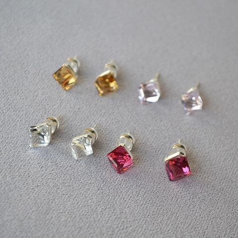 Minimalistisch Quadratisch Glas Kristall Ohrstecker Mit 925 Sterlingsilber Ohrstecker-Stift Chic Kupfer Strass Ohrringe Damen