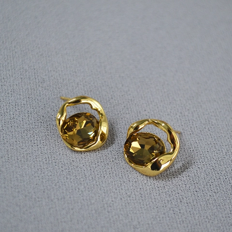 Exquisite 925 Sterlingsilber Ohrstecker Für Damen Unregelmäßig Hohl Kupfer Gold Überzogen Champagner Glas Edelstein Geometrisch Chic Mode Schmuck