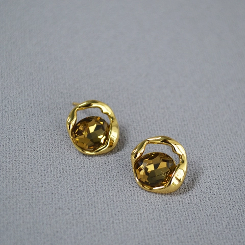 Exquisite 925 Sterlingsilber Ohrstecker Für Damen Unregelmäßig Hohl Kupfer Gold Überzogen Champagner Glas Edelstein Geometrisch Chic Mode Schmuck