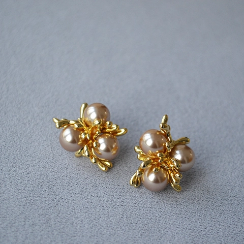 Französische Vintage Künstliche Perlen Cluster Ohrstecker Für Damen Mit 925 Sterlingsilber Ohrstecker-Stift Kupfer Schmuck