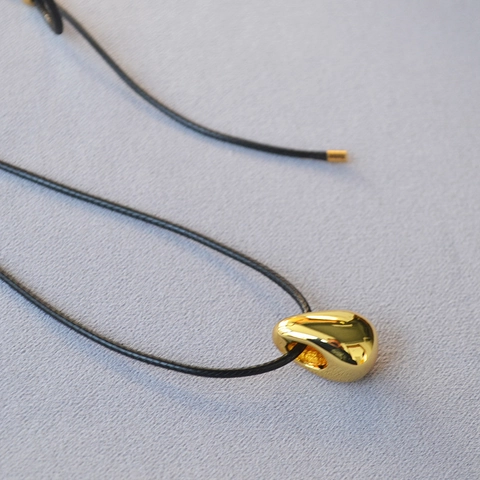 Minimalist Water Drop Pendant Necklace Copper Gold Silver Plated Organic Shape Pendant With Black Leather Cord Unisex Jewelry Gift