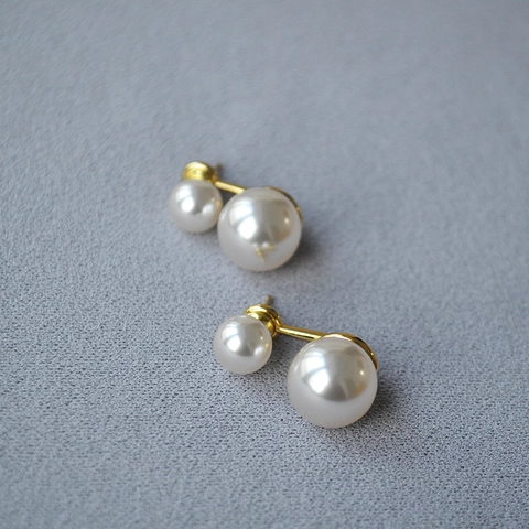Orecchini a Bottone in Perla Artificiale Retrò Francese Con Perno in Argento Sterling 925 Placcato Oro Gioielli di Lusso