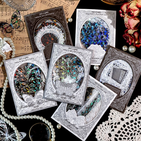 Adesivi PET Serie Lace Overture Vintage Olografico Farfalla Floreale Pizzo Adesivi per Scrapbooking DIY Decorazione