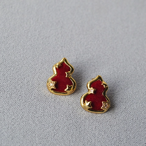 Orecchini a Bottone a Zucca Floccati Rossi Con Perno in Argento Sterling 925 Zirconia Oro Placcato Stella Gioielli Donna