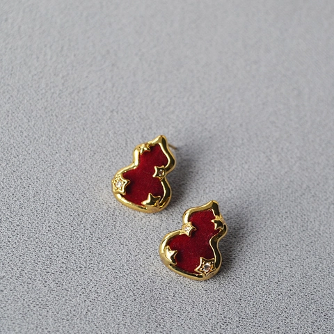 Orecchini a Bottone a Zucca Floccati Rossi Con Perno in Argento Sterling 925 Zirconia Oro Placcato Stella Gioielli Donna