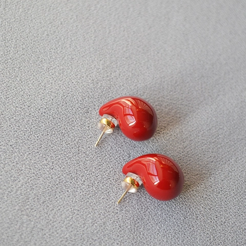 Retro Emaille Waterdruppel Oorknopjes Met 925 Sterling Zilver Stift Koper Minimalistische Rood Wit Oorbellen Voor Vrouwen Sieraden