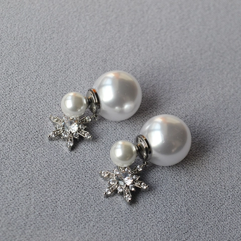 Mode Doppel Perle Schneeflocke Quaste Ohrstecker Für Damen 925 Sterling Silber Stift Kupfer Zirkonia Kunstparel Schmuck