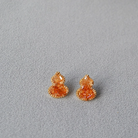 Neue Chinesische Kürbis Ohrstecker Orange Glaskristall Strass Eingelegt Kupfer Gold Plattiert 925 Sterling Silber Ohrstecker Stift Schmuck