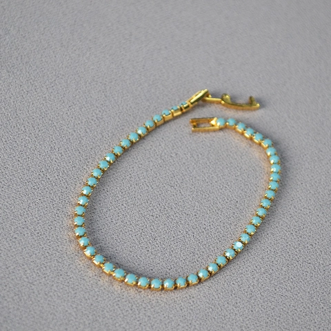 Pulsera Tennis de Latón Chapado en Oro Real Color Turquesa Para Mujer Minimalista Delicado Piedra Azul Redonda Joyería Regalo
