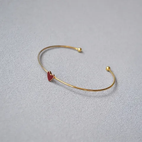 Giapponese Minimalista Ottone Placcato Oro Rosso Smalto Cuore Bracciale Aperto Anello Cuore Per Donna Elegante Dolce Gioielli Regalo