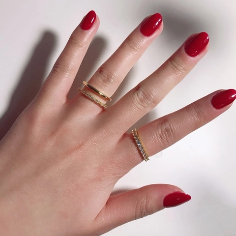 Eleganter Vergoldeter Kupfer Offener Ring Für Damen Minimalistisch Zirkonia Doppelschicht Einstellbarer Geometrischer Fingerring Schmuck