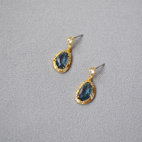 Pendientes de Botón de Lágrima de Latón Vintage Con Poste de Plata de Ley 925 Vidrio Facetado Strass Joyería Geométrica para Mujer