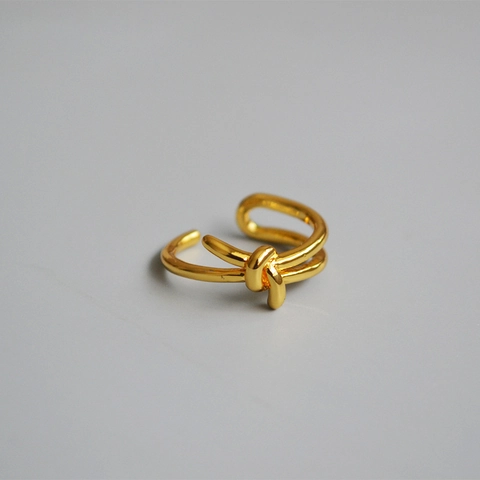 Minimalistischer Messing Vergoldeter Geknoteter Offener Ring Für Damen Vintage Doppelschichtiger Knoten Verstellbarer Mode Schmuck Fingerring