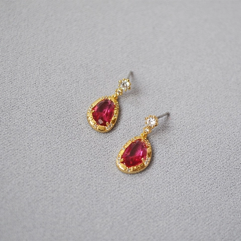 Pendientes de Botón de Lágrima de Latón Vintage Con Poste de Plata de Ley 925 Vidrio Facetado Strass Joyería Geométrica para Mujer