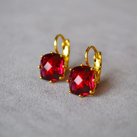 Orecchini Vintage Francese in Ottone e Strass Quadrati Placcati Oro Geometrici Eleganti Orecchini da Donna Gioielli