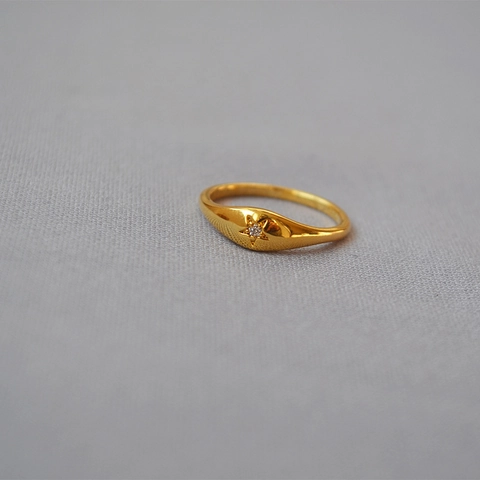Anello Sigillo Minimalista in Ottone Placcato Oro per Donna Vintage Modello Stella con Strass Intarsiato Moda Squisito Anello da Dito Indice Gioielli Regalo