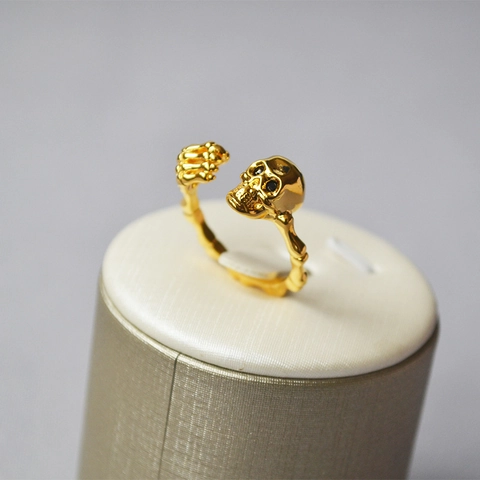 Punk Gothic Totenkopf Skelett Hand Verstellbar Offener Ring 18K Vergoldet Poliert Messing Ring Schmuck Für Damen