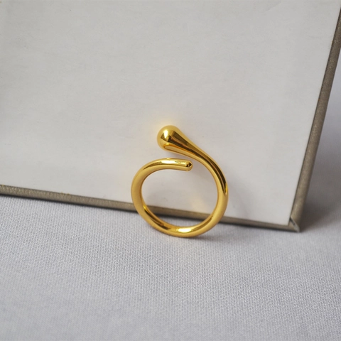 Minimalistisch 18K Gold Vergoldet Kupfer Tränenform Offener Ring Für Damen Verstellbar Flüssigmetall Stil Poliert Finger Schmuck