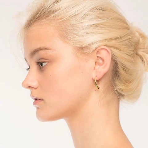 Minimalist Brass Gold Plated Teardrop Hook Earrings For Women Trendy Cool High Polished Water Drop Shape Jewelry Gift