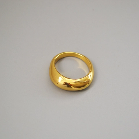 French Minimalist Copper Gold Plated Dome Ring For Women Polished Smooth Surface Geometric Wide Band Finger Ring Fashion Jewelry