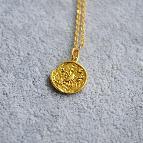 Vintage 12 Sternzeichen Münze Anhänger Halskette Für Damen Vergoldet Kupfer Relief Runde Medaillon Schmuck
