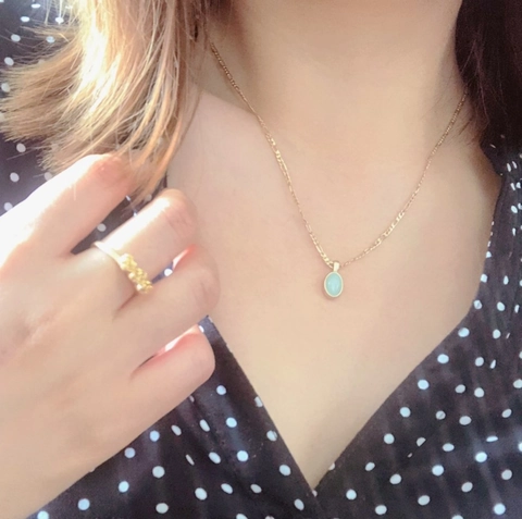 Vintage Kupfer Vergoldet Figarokette Halskette Mit Ovalem Hellblauem Naturstein-Anhänger Minimalistischer Schmuck Für Damen
