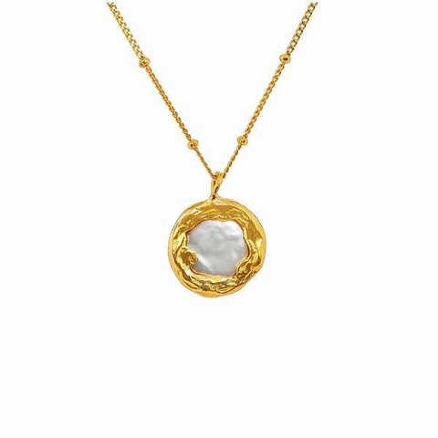 Collar Con Colgante de Perla de Agua Dulce Barroca Francesa Retro para Mujer Elegante Joyería de Cobre Chapado en Oro