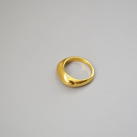 French Minimalist Copper Gold Plated Dome Ring For Women Polished Smooth Surface Geometric Wide Band Finger Ring Fashion Jewelry