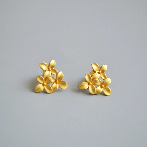 Vintage Messing Matt Gold Blume Ohrstecker Mit 925 Sterling Silber Ohrstecker-Stift Retro Floral Schmuck Für Damen