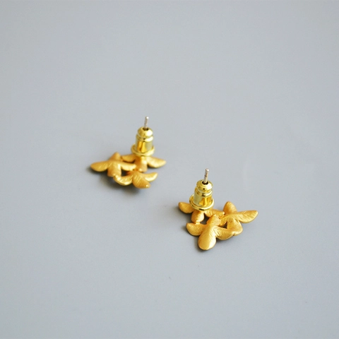 Vintage Messing Matt Gold Blume Ohrstecker Mit 925 Sterling Silber Ohrstecker-Stift Retro Floral Schmuck Für Damen