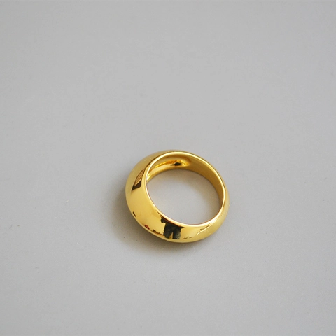 Minimalist Brass Gold Plated Wide Band Dome Ring For Women Mirror Polished Geometric Geometric Bold Finger Ring Fashion Jewelry Gift