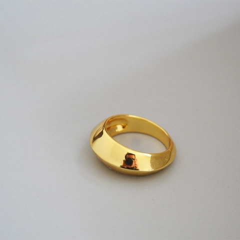 Minimalist Brass Gold Plated Wide Band Dome Ring For Women Mirror Polished Geometric Geometric Bold Finger Ring Fashion Jewelry Gift