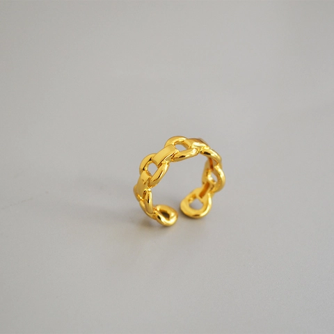 Minimalist Brass Gold Plated Chain Link Open Ring Exquisite Adjustable Finger Ring Fashion Niche Jewelry For Women Gift