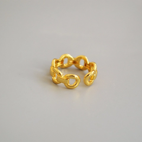 Minimalist Brass Gold Plated Chain Link Open Ring Exquisite Adjustable Finger Ring Fashion Niche Jewelry For Women Gift