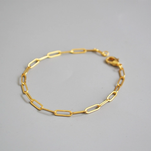 Minimalist Copper Gold Plated Paperclip Chain Bracelet For Women Elegant Chic Link Chain Jewelry Accessories Daily Gift