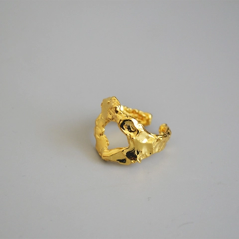 Anello Aperto Vintage con Texture Rocciosa Irregolare per Donna Regolabile in Ottone Design Lava Gioielli Estetici alla Moda Regalo
