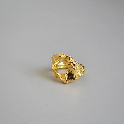Anello Aperto Vintage con Texture Rocciosa Irregolare per Donna Regolabile in Ottone Design Lava Gioielli Estetici alla Moda Regalo