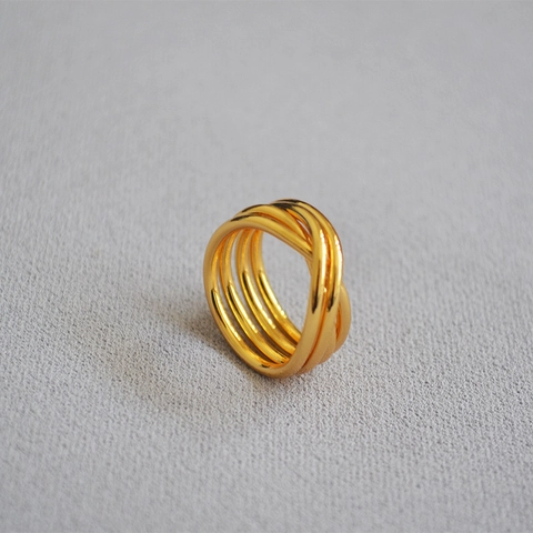 Anello Minimalista In Ottone Placcato Oro Con Design Intrecciato A Più Strati Per Donna Gioielli Moderni Con Linee Geometriche