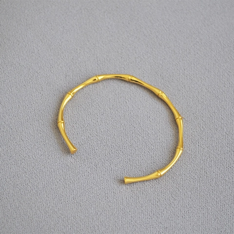 Minimalistischer Messing Vergoldeter Bambusknoten Offener Armreif Für Damen Einfaches Elegantes Verstellbares Dünnes Armband