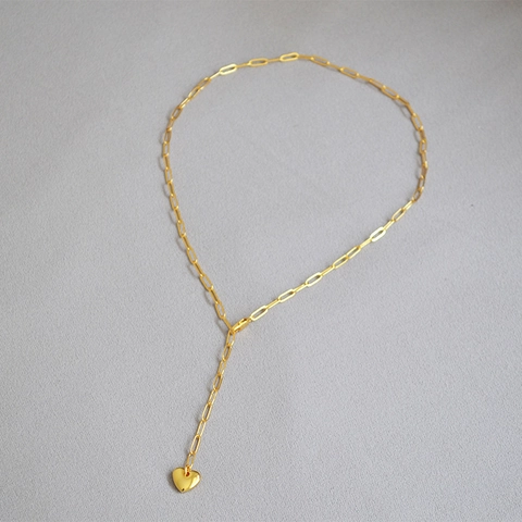 Fashion Copper Paperclip Chain Necklace For Women Minimalist Y-Shape Heart Pendant Layered Artificial Pearl Gold Necklace