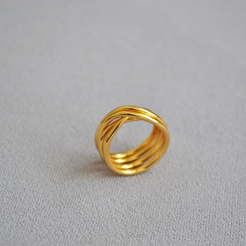 Anello Minimalista In Ottone Placcato Oro Con Design Intrecciato A Più Strati Per Donna Gioielli Moderni Con Linee Geometriche