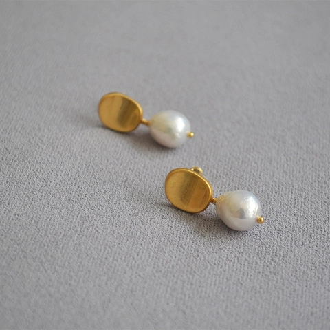 Retro Baroque Freshwater Pearl Drop Earrings With 925 Sterling Silver Earring Post Brass Gold Plated Women Fashion Jewelry
