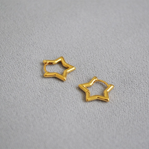 Franse Stijl Messing Vergulde Ster Huggie Oorbellen Minimalistisch Hol Pentagram Creolen Voor Vrouwen Mode Sieraden