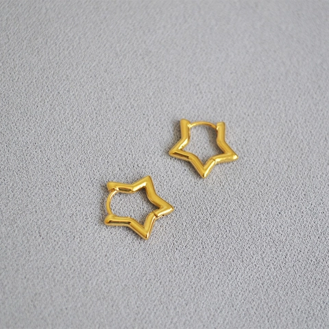 Franse Stijl Messing Vergulde Ster Huggie Oorbellen Minimalistisch Hol Pentagram Creolen Voor Vrouwen Mode Sieraden