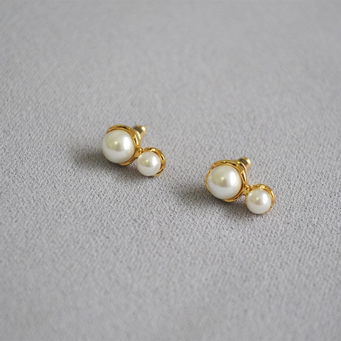 Elegant Brass Peanut Shape Double Artificial Pearl Stud Earrings With 925 Sterling Silver Post For Women Daily Fashion Jewelry