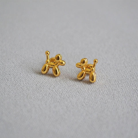 Personalized Balloon Dog Stud Earrings Brass 18K Gold Plated With 925 Sterling Silver Earring Post Cute Animal Ear Jewelry For Women