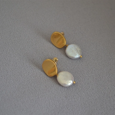 French Vintage Baroque Freshwater Pearl Stud Earrings With 925 Sterling Silver Earring Post Gold Copper Jewelry For Women