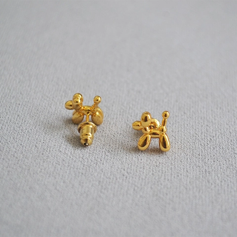 Personalized Balloon Dog Stud Earrings Brass 18K Gold Plated With 925 Sterling Silver Earring Post Cute Animal Ear Jewelry For Women