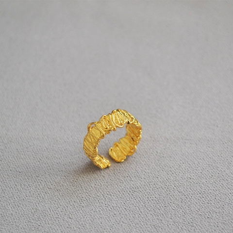 Minimalistischer Verstellbarer Messingring Für Damen Vintage Filigran Unregelmäßige Textur Vergoldet Versilbert Schmuck