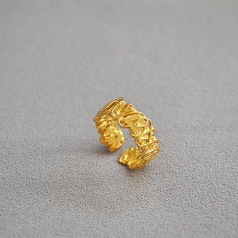 Minimalistischer Verstellbarer Messingring Für Damen Vintage Filigran Unregelmäßige Textur Vergoldet Versilbert Schmuck